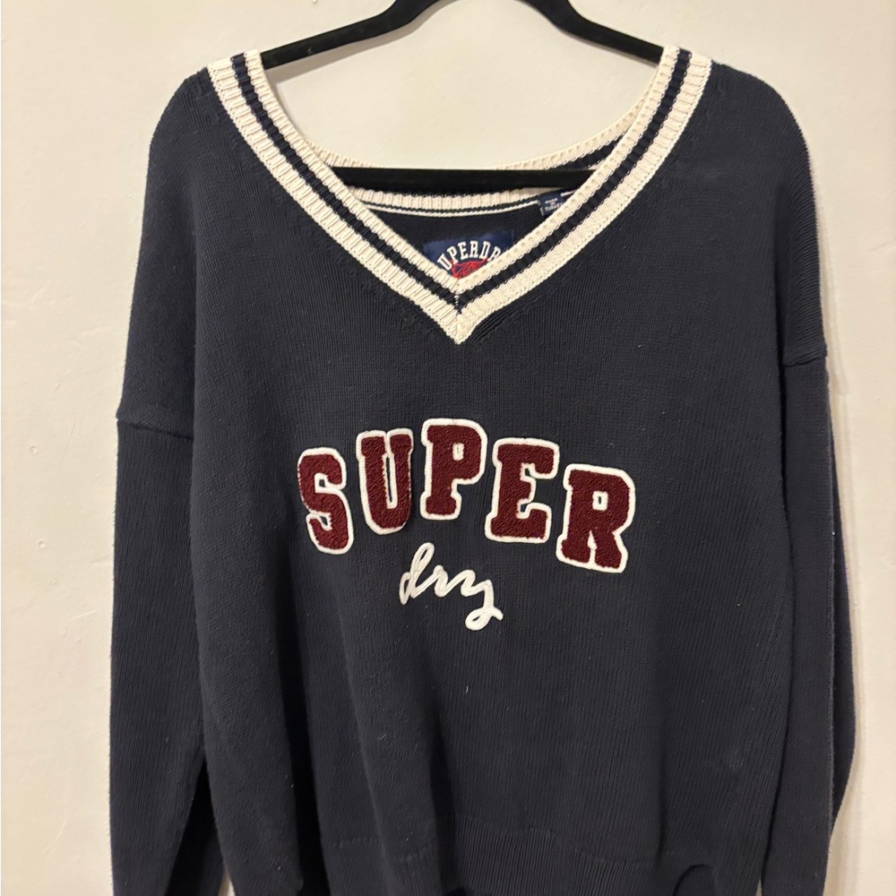 Superdry Women's V-Neck Sweater in Navy and Cream